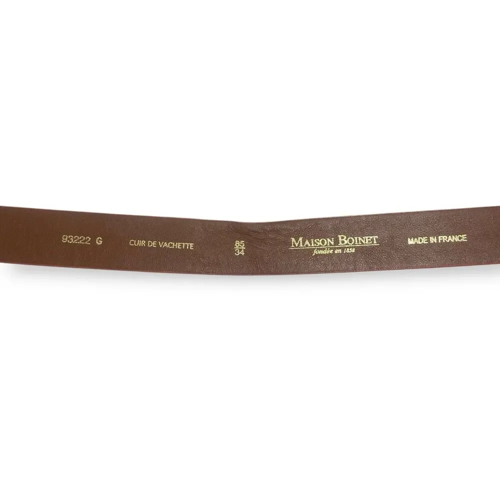 Maison Boinet Double Prong Belt Brown Orange Genuine Leather Women Size 85/34